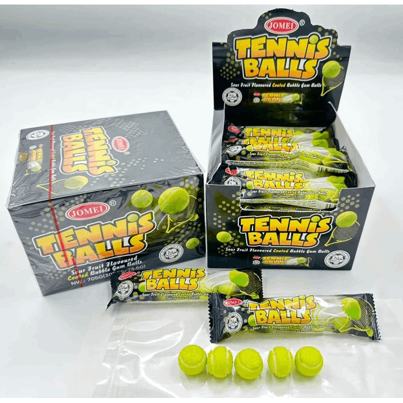 Jomei Tennis Ball Sour Fruit Flav Coated Bubble Gum Balls 30’s