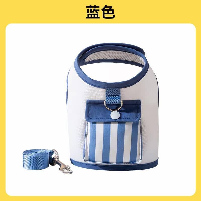 PL115 宠物 条纹 小包 胸背+ 牵引绳 | 蓝色