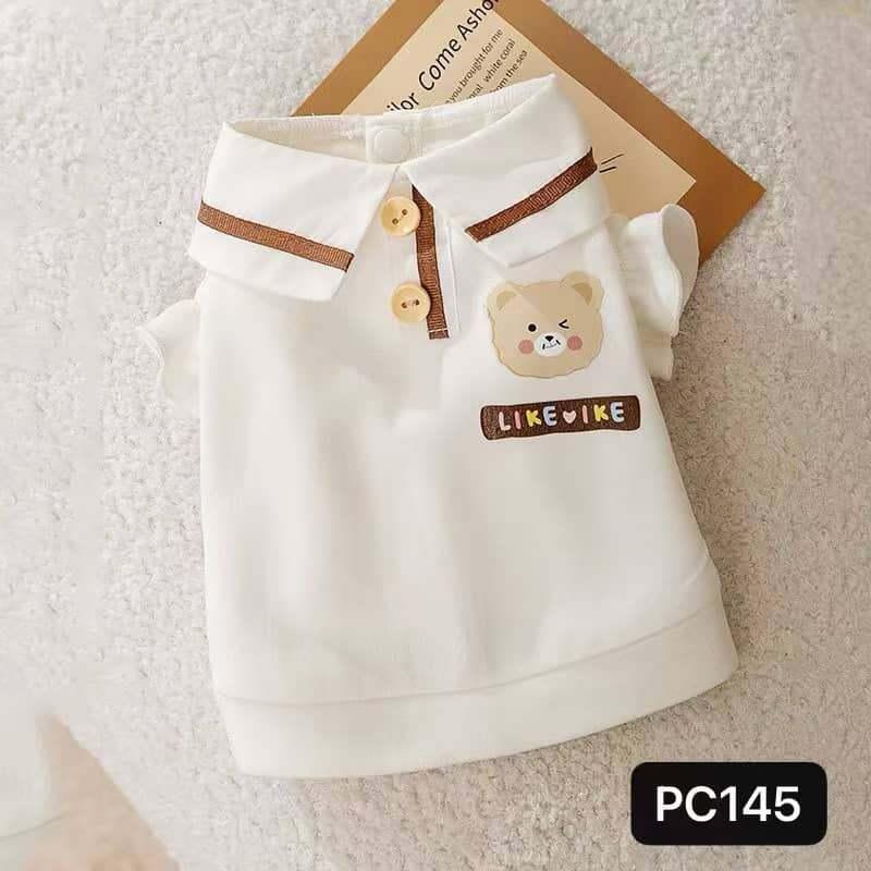 PC145 宠物 POLO-T 领子 小熊 | 白色