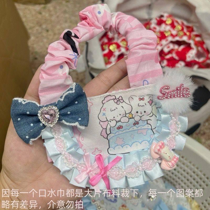 PB98  宠物 卡通 围脖 围兜 口水巾 | 牛仔 CP | 粉色