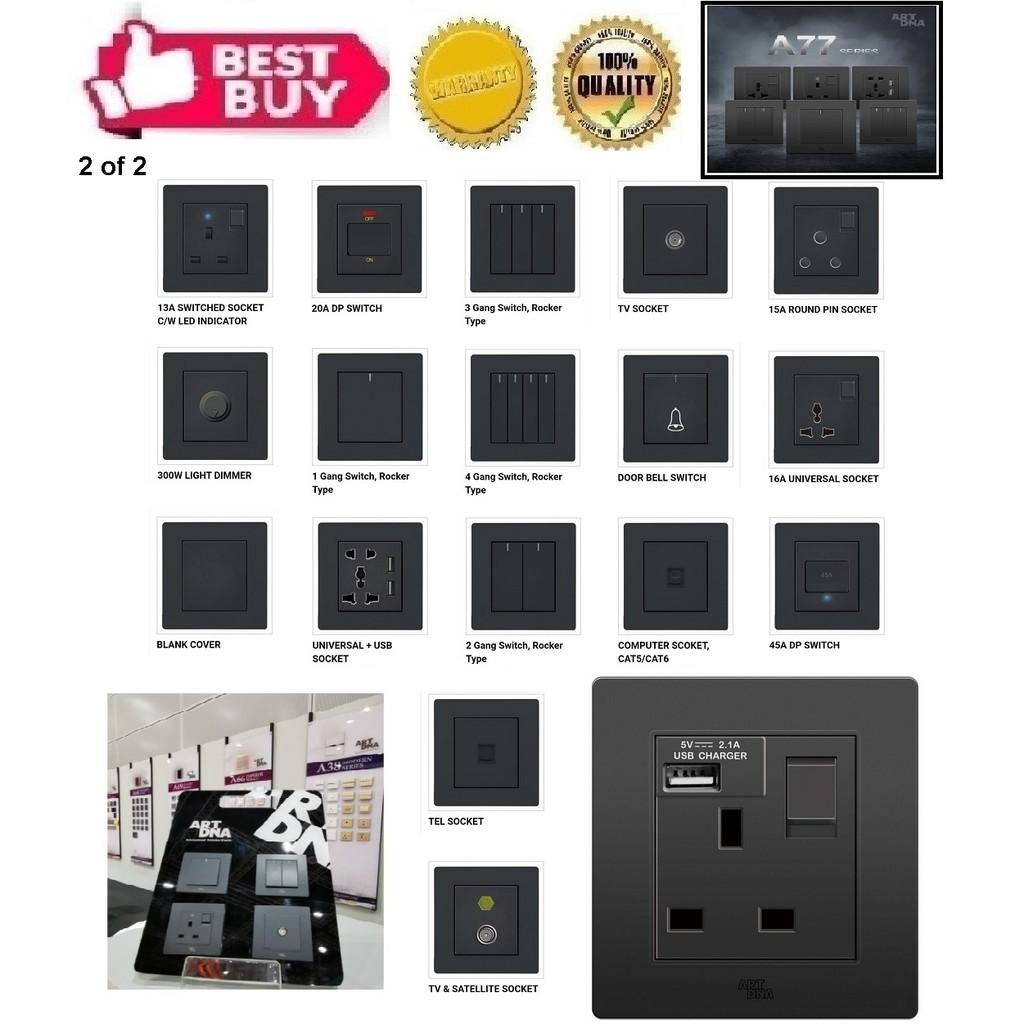 A77 Matt Black Series Switch/Socket (ART DNA) - 2 of 2