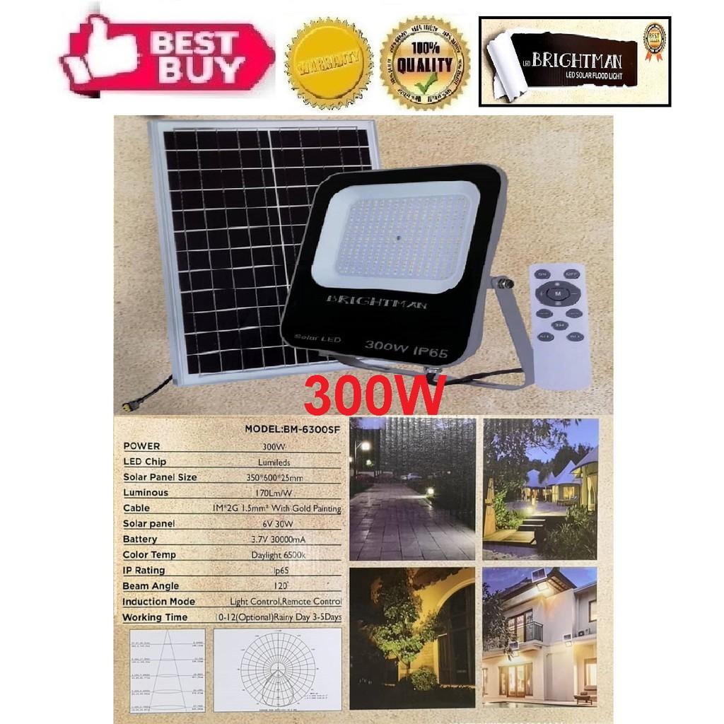 LED Solar Flood Light (300W) (6500k Daylight) (Grey) (Brightman) *Solar Panel Size - 350x600x25mm