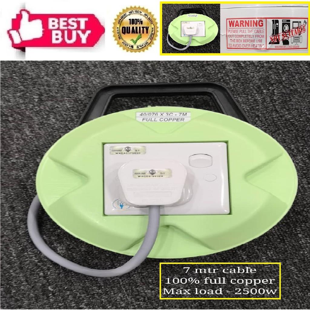 Power Extension Cable Reel/Extension Box (100% Full Copper) (40/076) (Max Load 2500w) (7 Mtr)