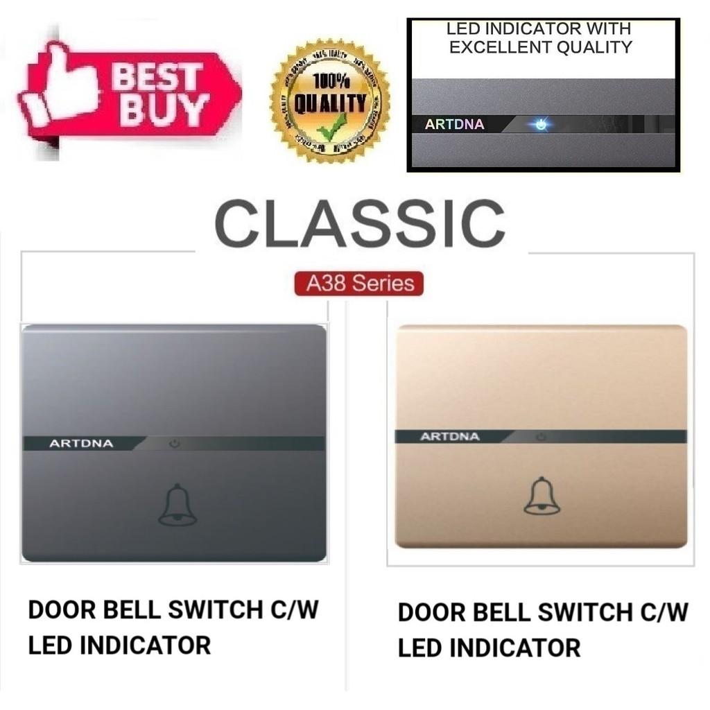 Door Bell Switch c/w LED Indicator (A38 Series) (Dark Grey/Gold) (ARTDNA)
