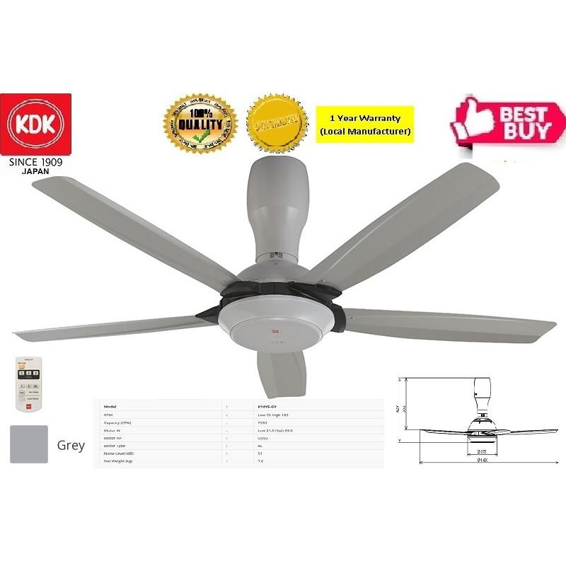 KDK 56" R/CONTROL CEILING '5 Blades' FAN (GREY) (K14Y5-GY)