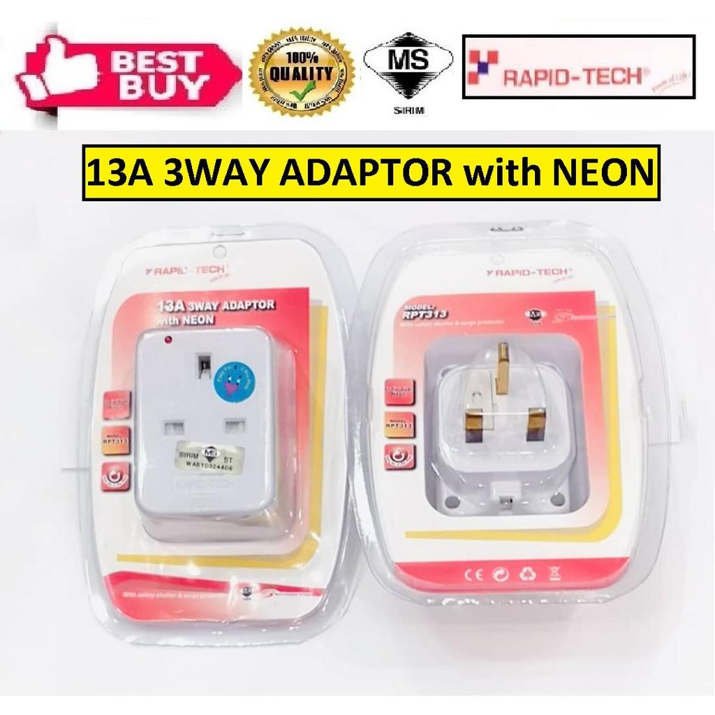 3Way Adaptor With Neon Light Indicator (SIRIM Approved) (RAPID-TECH)