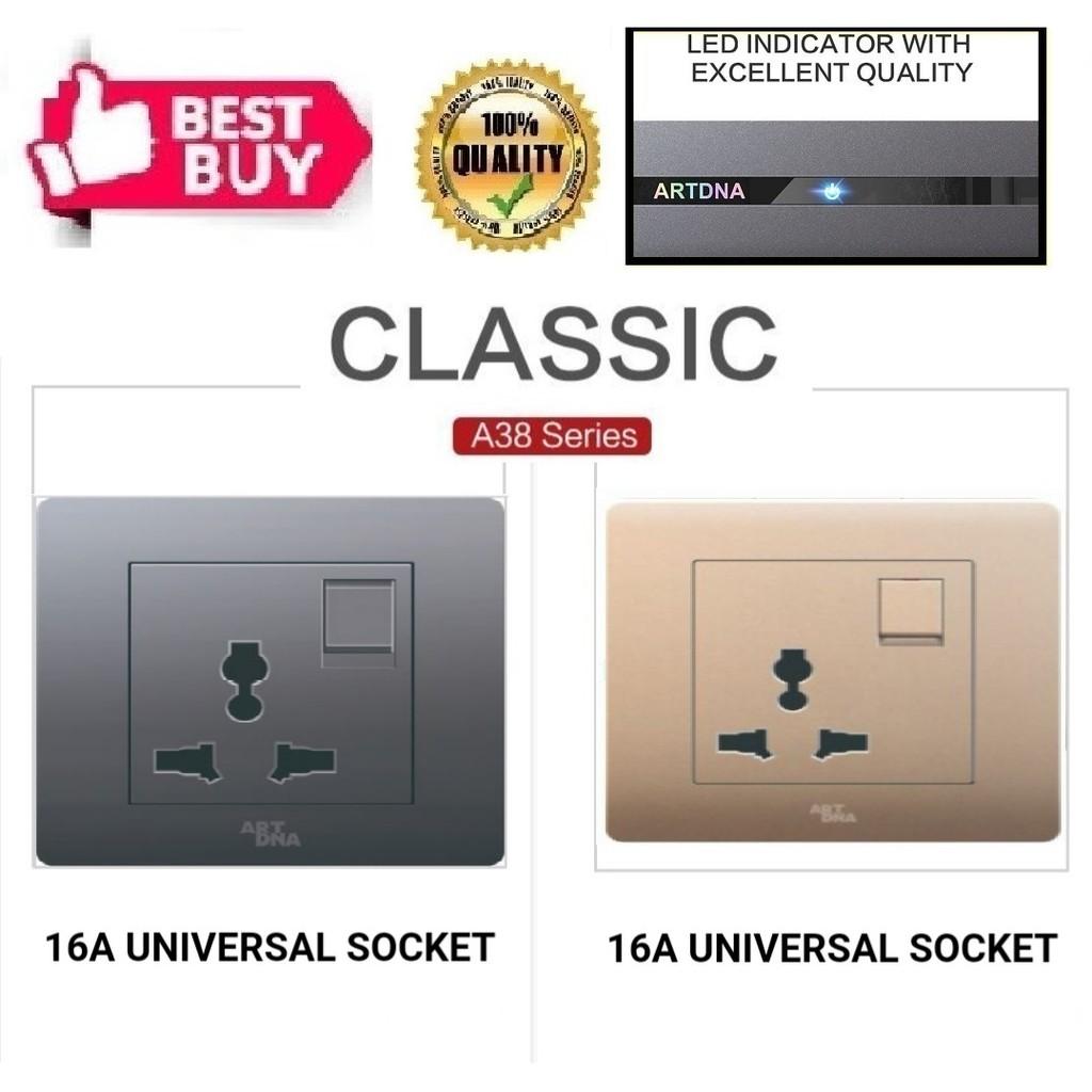 16A Universal Socket (A38 Series) (Dark Grey/Gold) (ARTDNA)