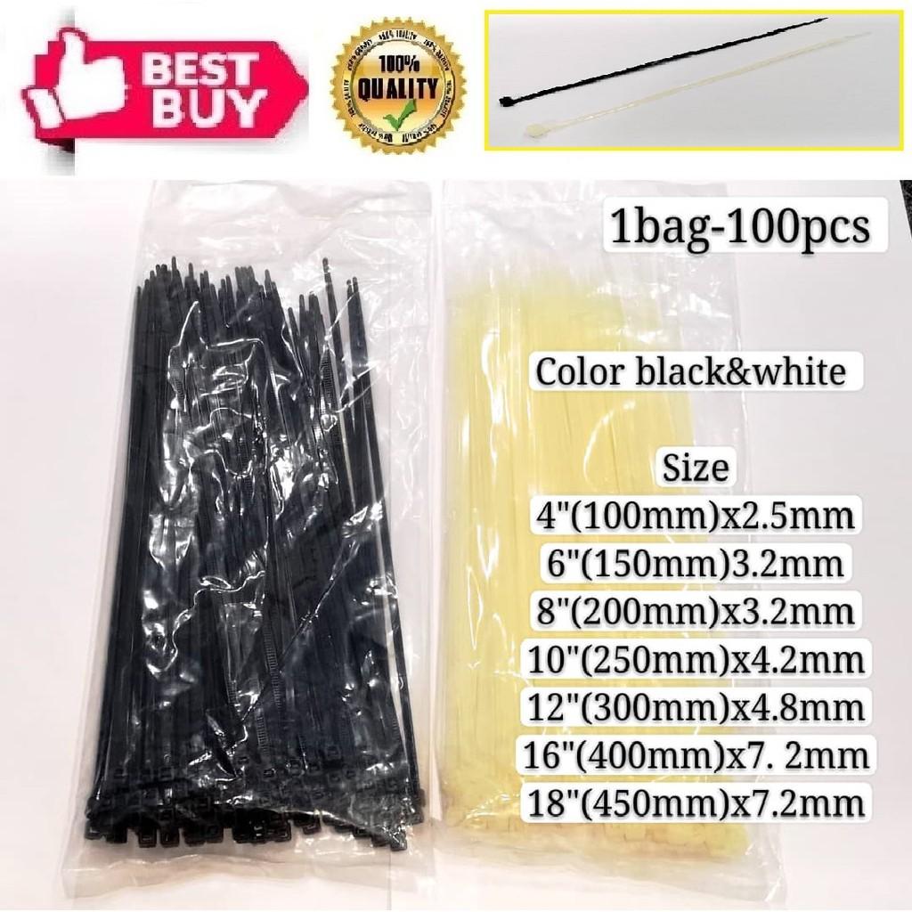 Cable Tie (Nylon66) (100pcs per Pack) (Black/White) (4"-18")