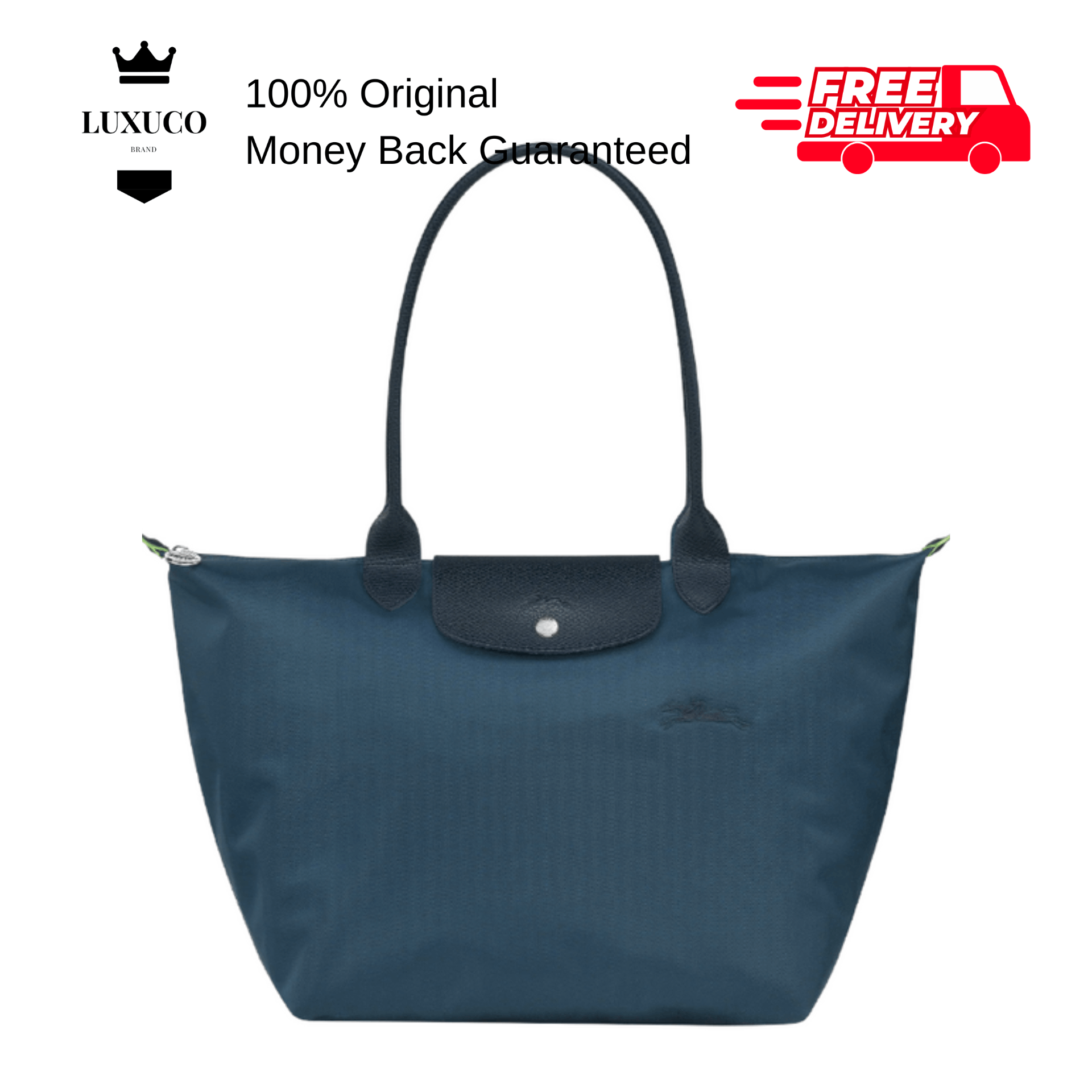 Longchamp Le Pliage Green M Shoulder Bag Recycled Canvas Ocean Blue L2605919P57
