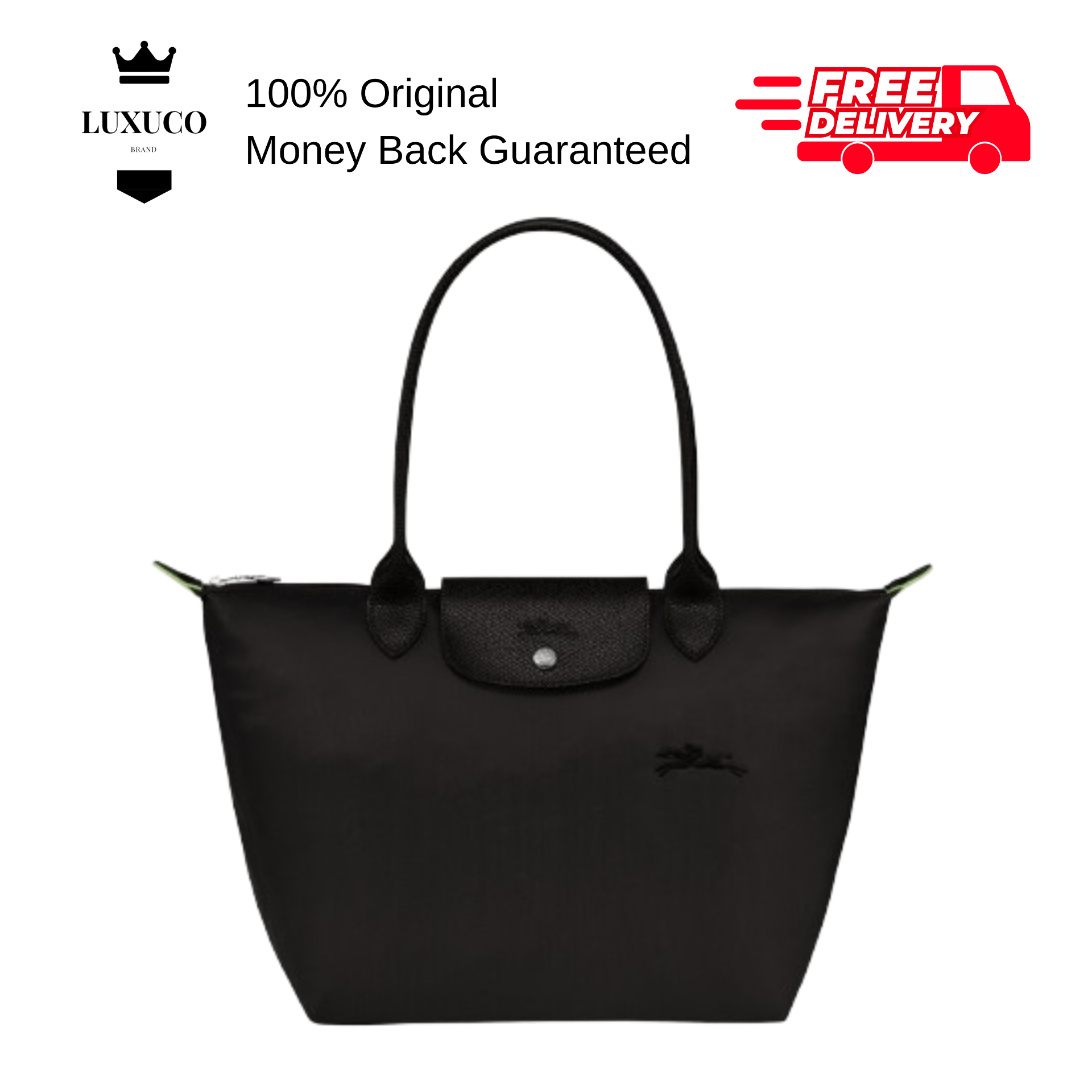 Longchamp Le Pliage Green M Tote Bag Black Recycled Canvas L2605919001