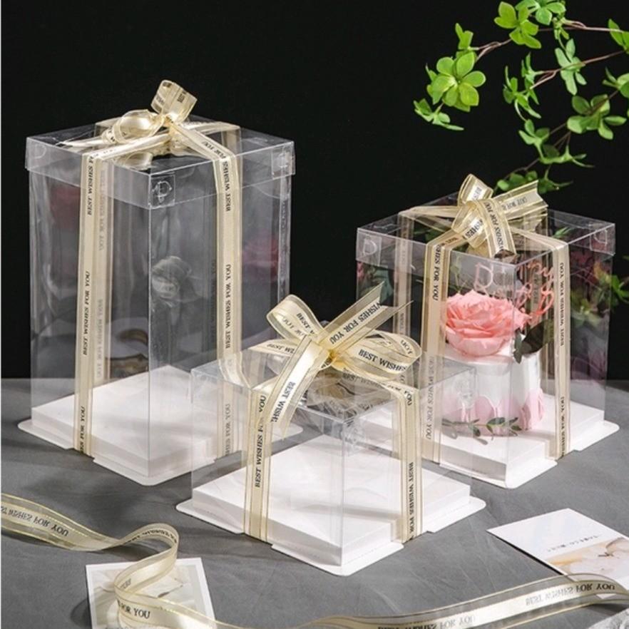 Transparent Cake Box 8x8x9"-Double//透明蛋糕盒-8寸双层