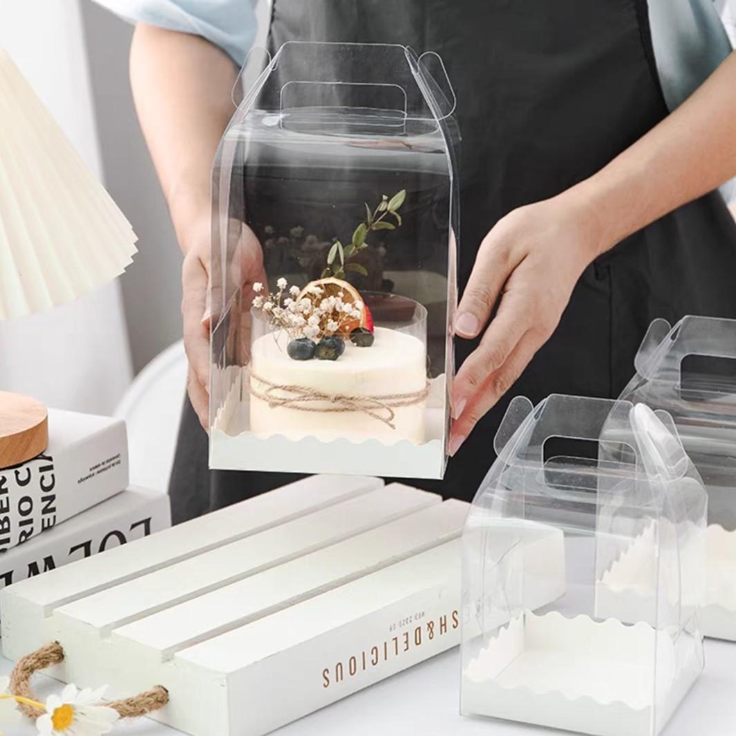 Transparent Cake Box with Handle 5x5x5"//透明手提蛋糕盒5x5x5"