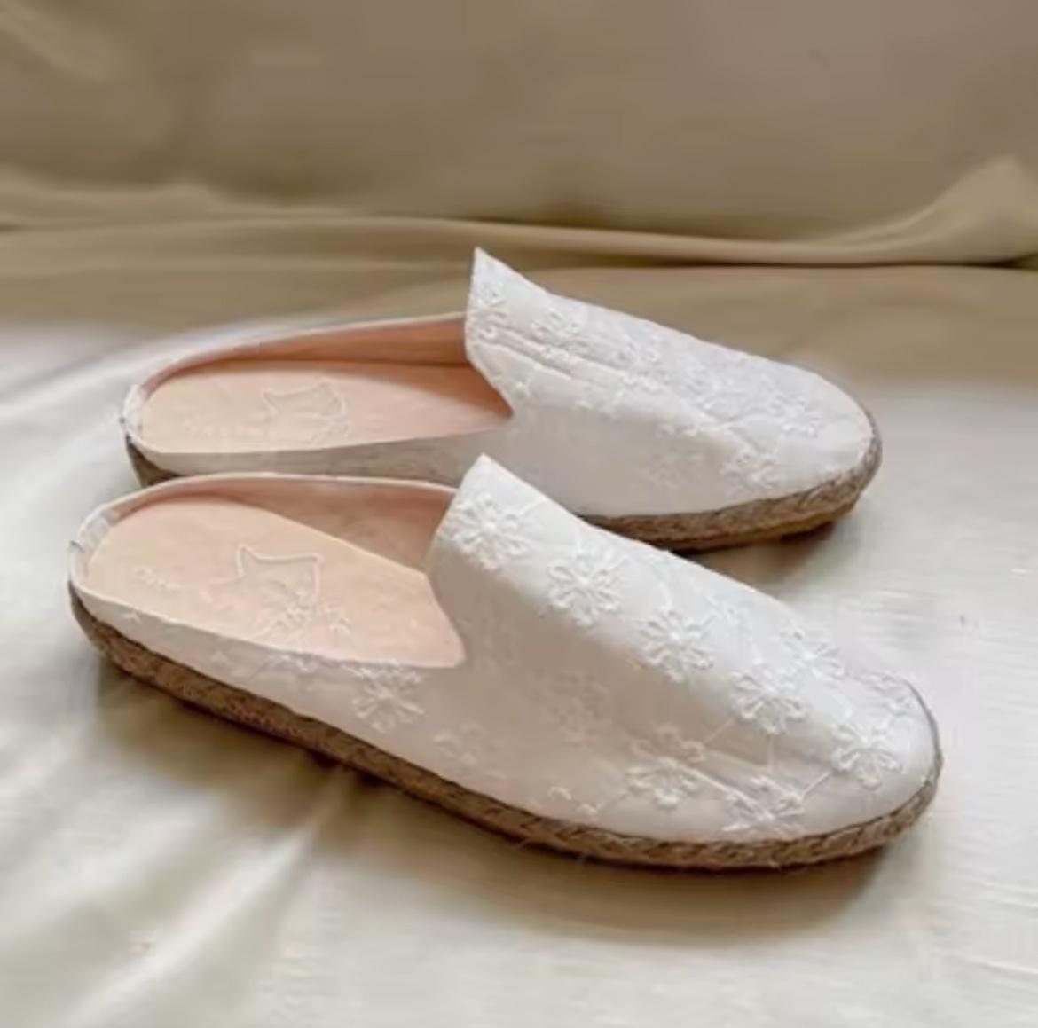 White Lace Slipper Shoes