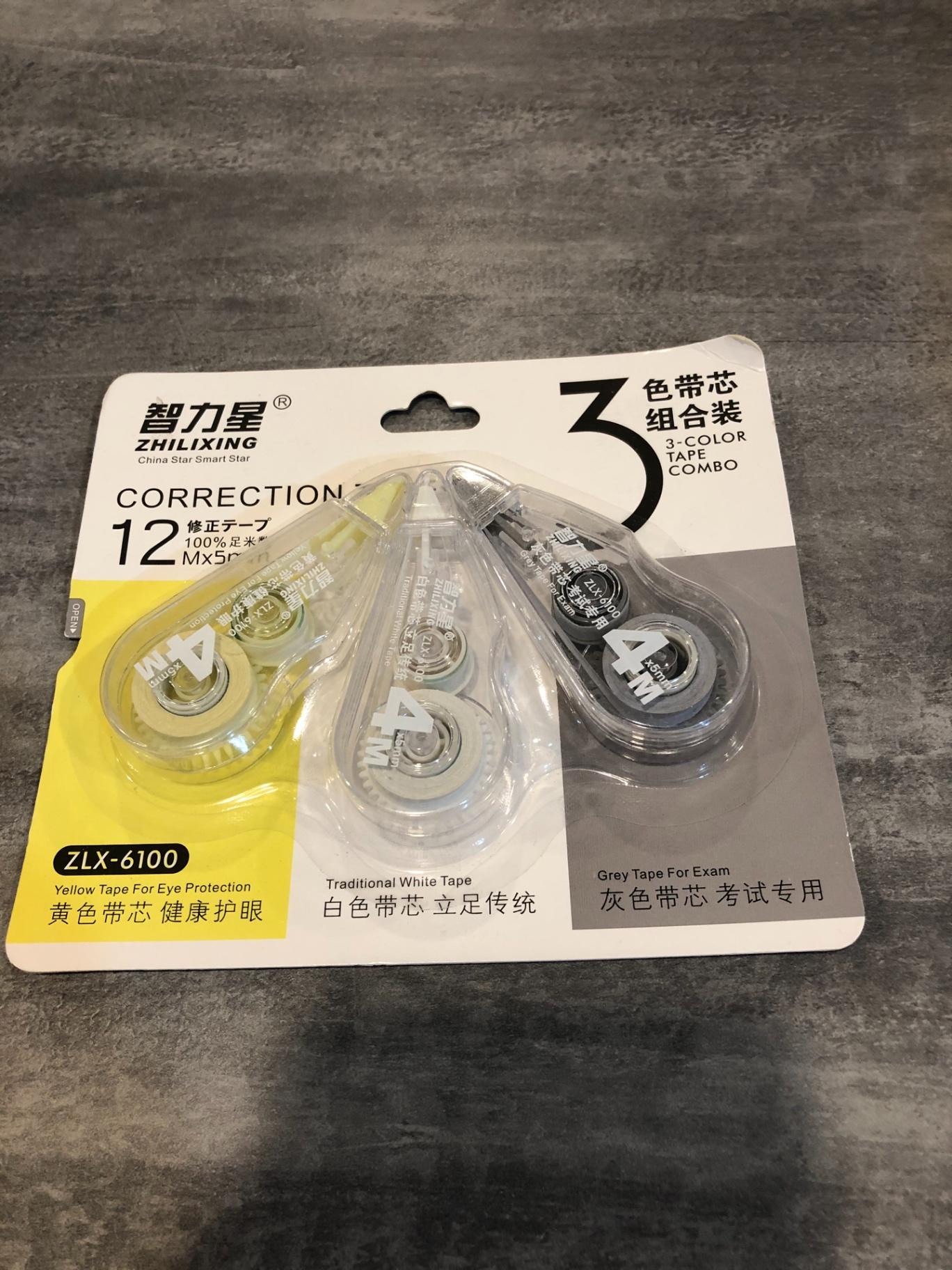 Correction tape 12Mx5mm- 3 color tape combo